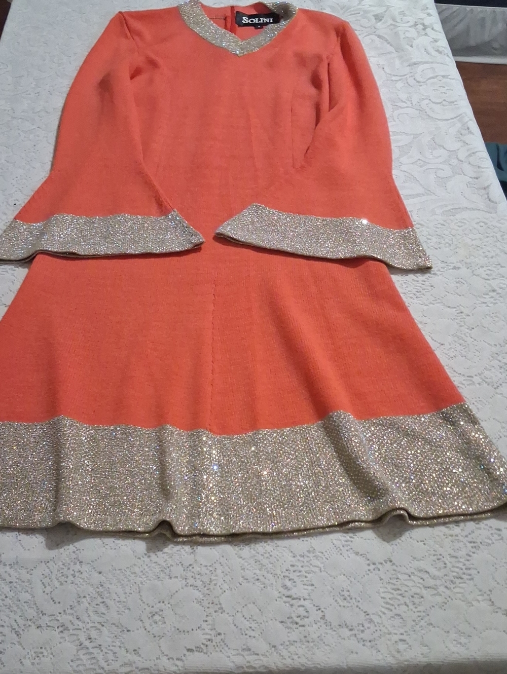 Orange V-Neck Rhinestone Knit - Picture 5 of 8